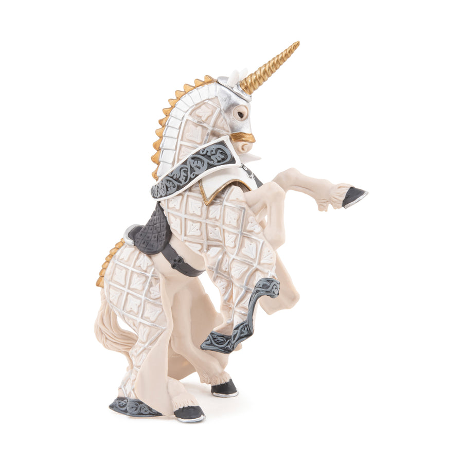 Cheval du Maître des armes cimier licorne Papo en PVC, Collection Médiéval, jouet éducatif idéal pour enfants et collectionneurs