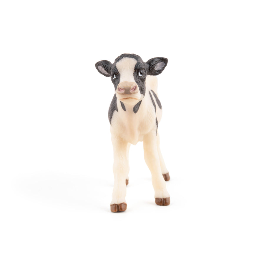 Figurine Veau noir et blanc Papo en PVC, Collection Vie à la ferme, jouet éducatif idéal pour enfants et collectionneurs